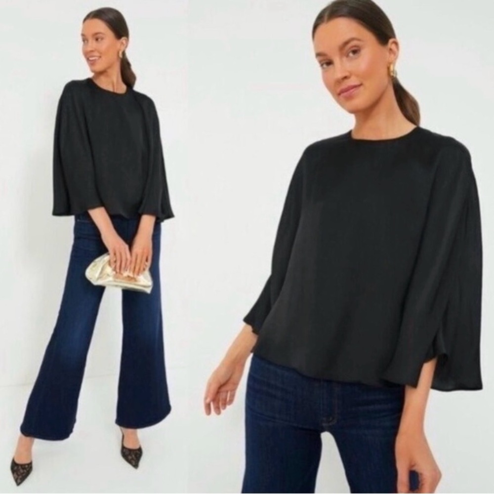 Tuckernuck Black Flowing Bell-Sleeve Blouse